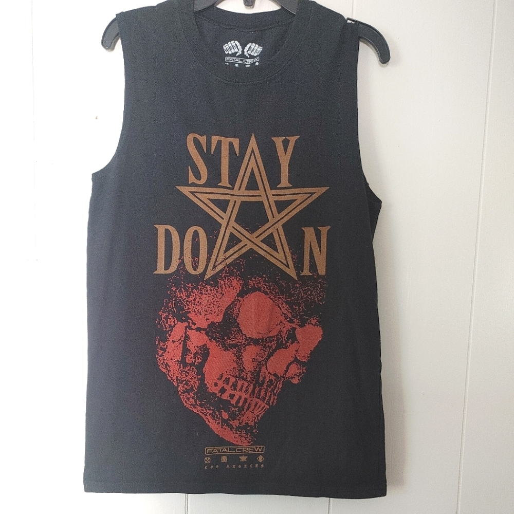 Stay Down X Fatal Crew Red Skull Muscle Tank top Men's Size Small Grunge LA